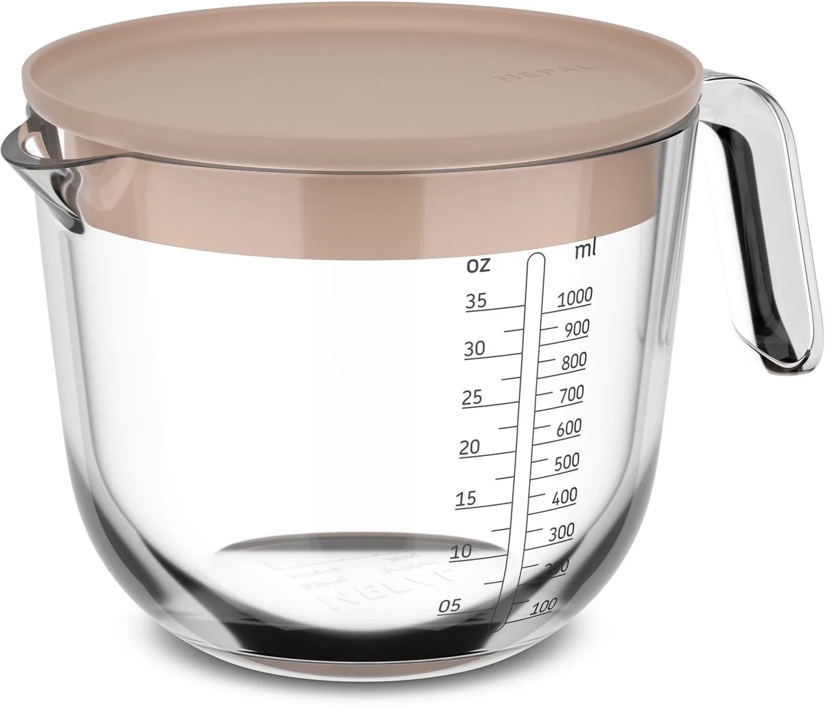 Glas maatbeker met deksel Chef it - 1 l - Maataanduiding - Vaatwasmachine-. magnetron- en ovenbestendig - Bakspullen van Mepal in Chalk – productfoto