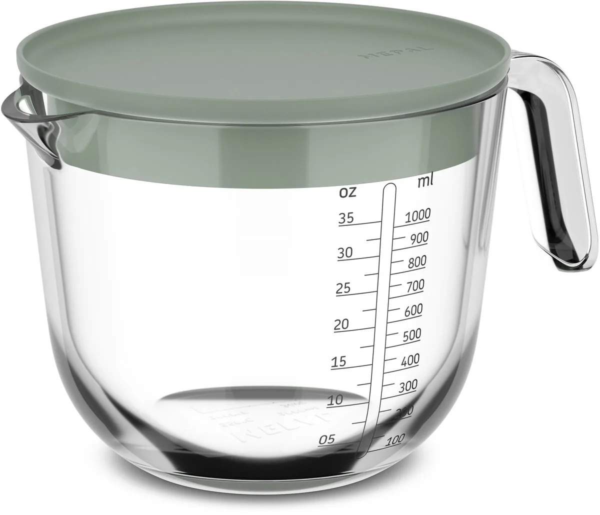 Glas maatbeker met deksel Chef it - 1 l - Maataanduiding - Vaatwasmachine-. magnetron- en ovenbestendig - Bakspullen från Mepal i Nordic sage – produktbild