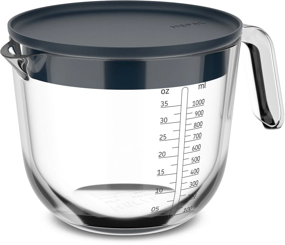 Glas maatbeker met deksel Chef it - 1 l - Maataanduiding - Vaatwasmachine-. magnetron- en ovenbestendig - Bakspullen van Mepal in Donkerblauw – productfoto
