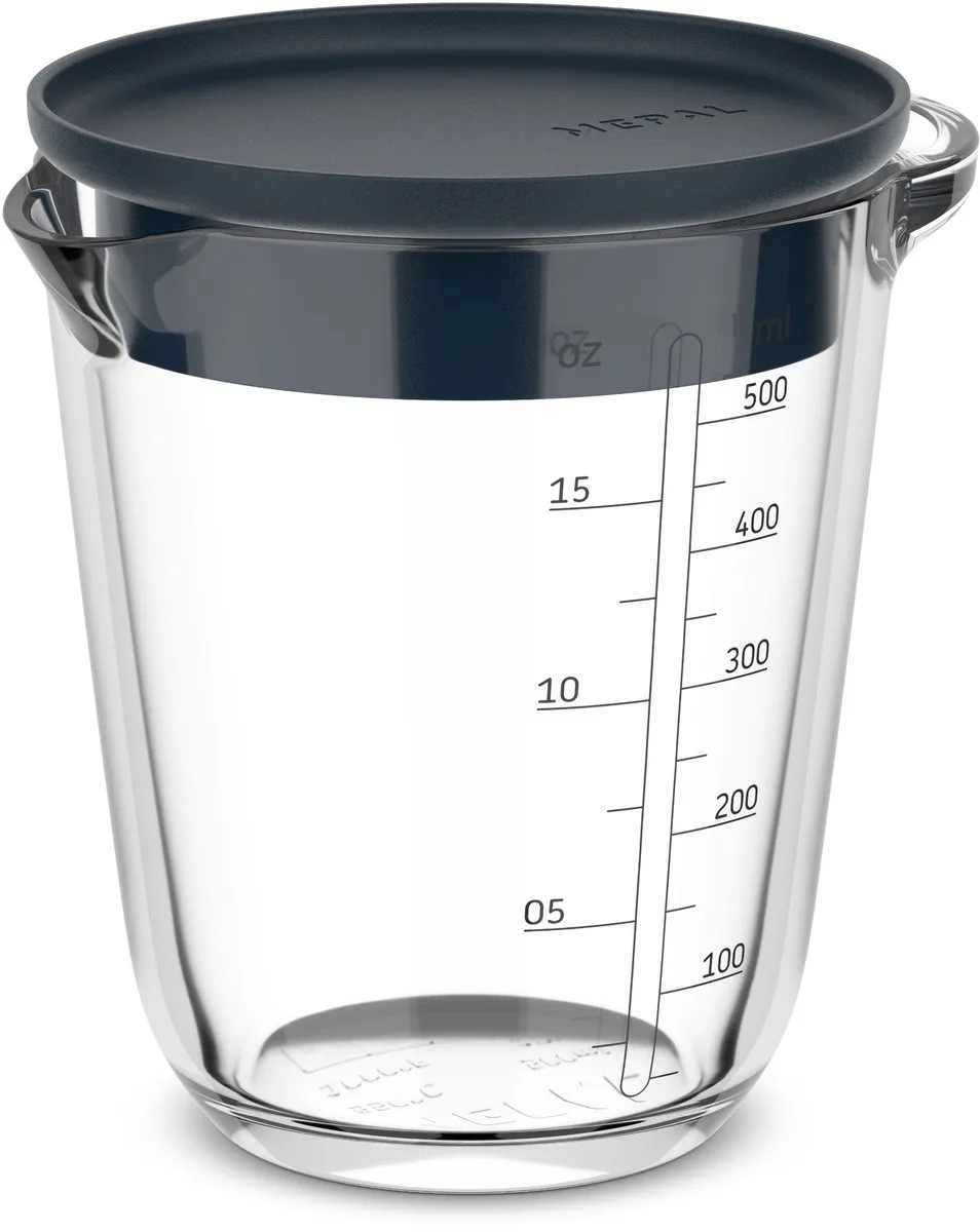 Glas maatbeker met deksel Chef it - 500 ml - Maataanduiding - Vaatwasmachine-. magnetron- en ovenbestendig - Bakspullen de Mepal en Bleu foncé – photo produit