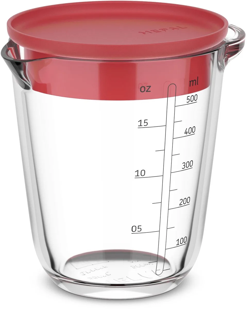 Glas maatbeker met deksel Chef it - 500 ml - Maataanduiding - Vaatwasmachine-. magnetron- en ovenbestendig - Bakspullen by Mepal in Coral – product photo
