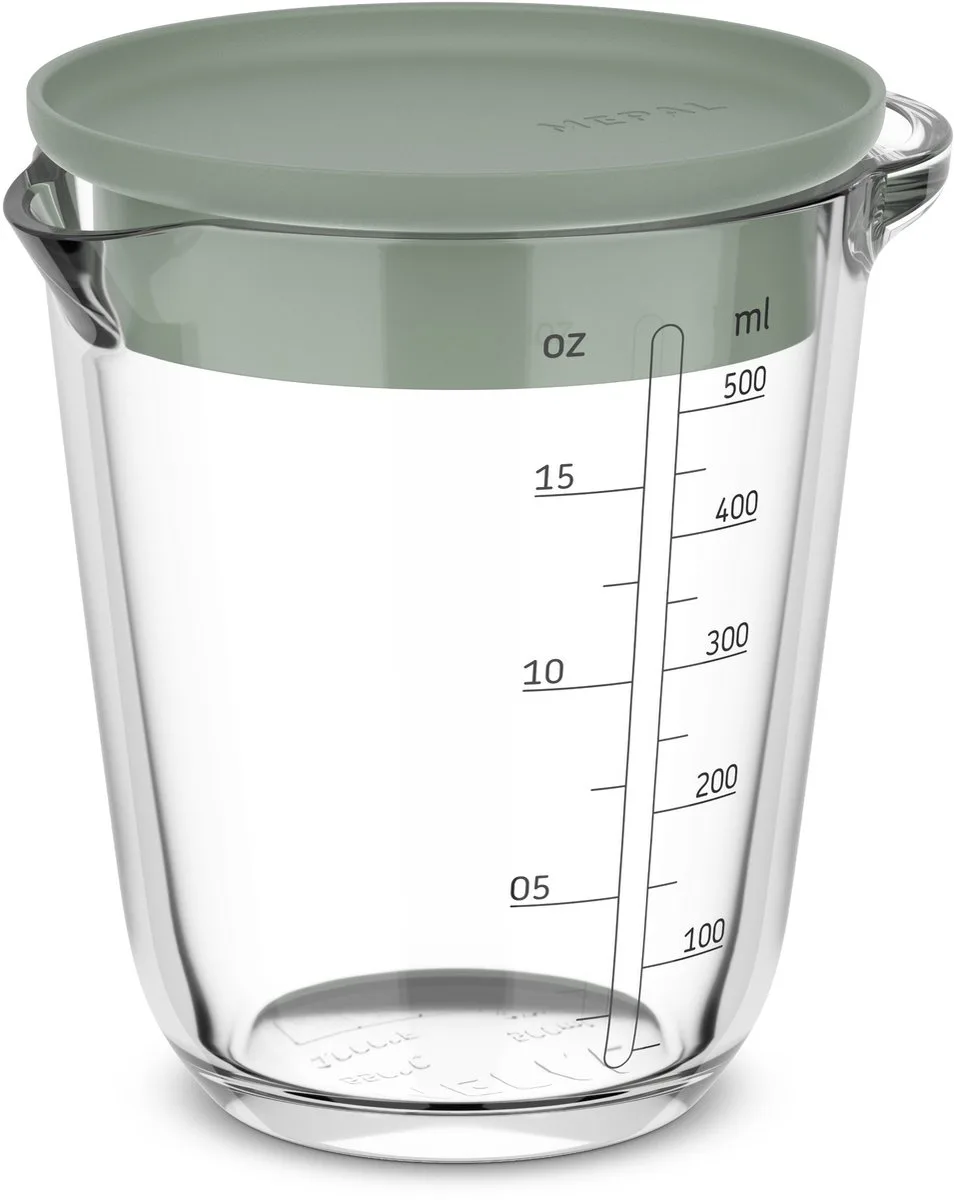 Glas maatbeker met deksel Chef it - 500 ml - Maataanduiding - Vaatwasmachine-. magnetron- en ovenbestendig - Bakspullen fra Mepal i Nordic sage – produktbillede