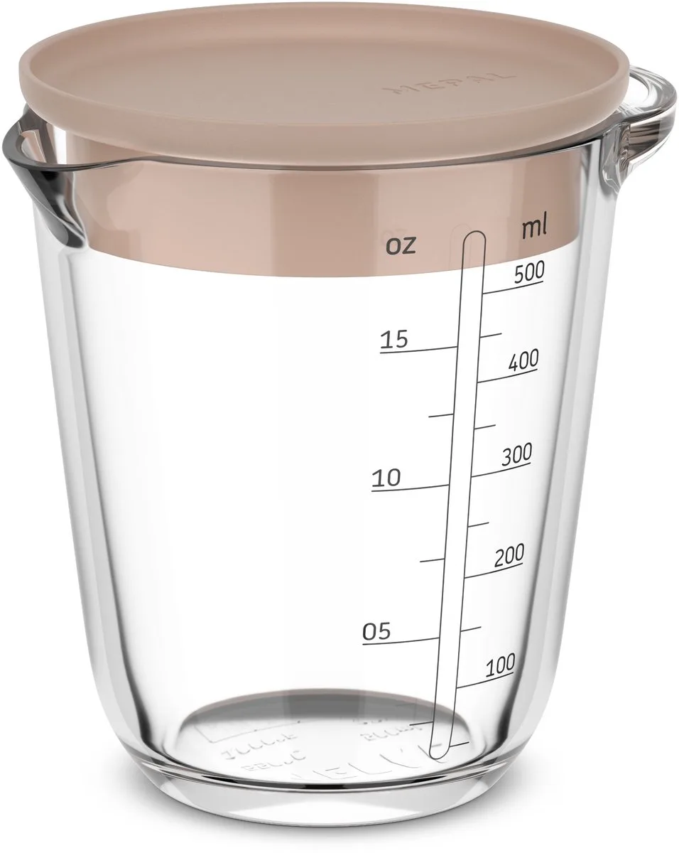 Glas maatbeker met deksel Chef it - 500 ml - Maataanduiding - Vaatwasmachine-. magnetron- en ovenbestendig - Bakspullen van Mepal in Chalk – productfoto