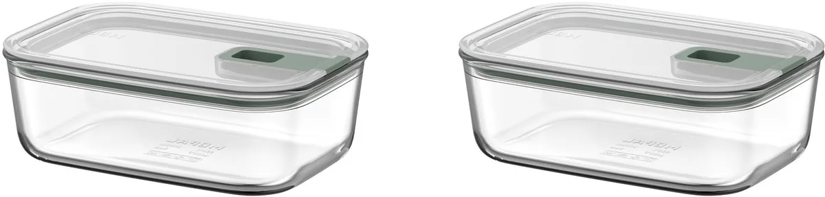 Glazen Vershouddoos 2 delig EasyClip - 2x 1000 ml - Glazen vershoudbakjes met schuifsluiting - Geschikt voor magnetron. (stoom)oven. koelkast en vriezer by Mepal in Nordic sage – product photo