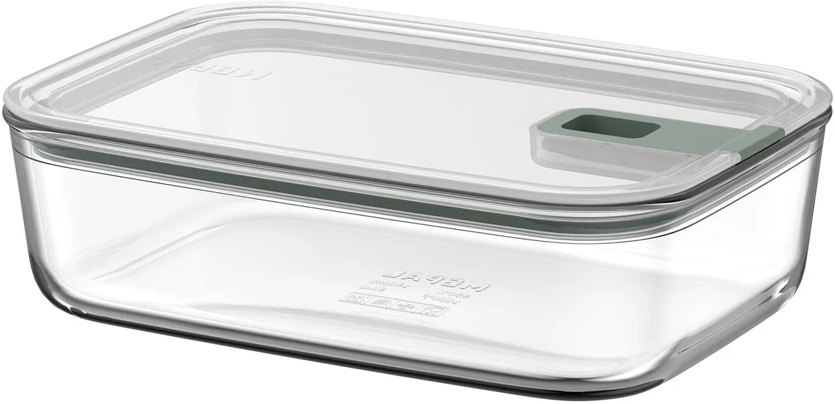 Glazen Vershouddoos EasyClip - 1.5 l - Glazen vershoudbakjes met schuifsluiting - Geschikt voor magnetron. (stoom)oven. koelkast en vriezer van Mepal in Nordic sage – productfoto