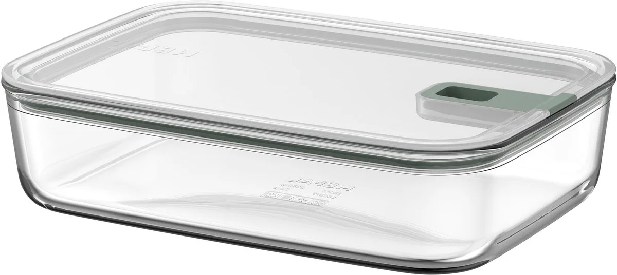 Glazen Vershouddoos EasyClip - 2.25 l - Glazen vershoudbakjes met schuifsluiting - Geschikt voor magnetron. (stoom)oven. koelkast en vriezer van Mepal in Nordic sage – productfoto