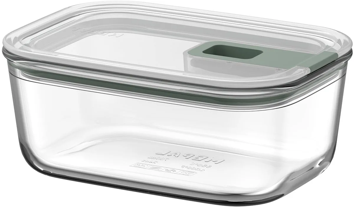 Glazen Vershouddoos EasyClip - 700 ml - Glazen vershoudbakjes met schuifsluiting - Geschikt voor magnetron. (stoom)oven. koelkast en vriezer by Mepal in Nordic sage – product photo