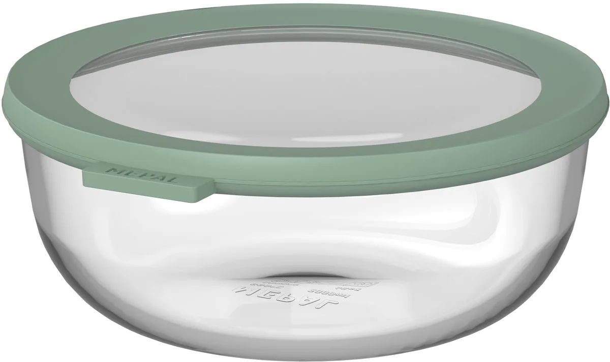 Glazen vershouddoos rond Cirqula - 1200 ml - Glazen vershoudbakjes - Hittebestendig tot 550 °C. zonder deksel - Meal prep bakjes van Mepal in Nordic sage – productfoto