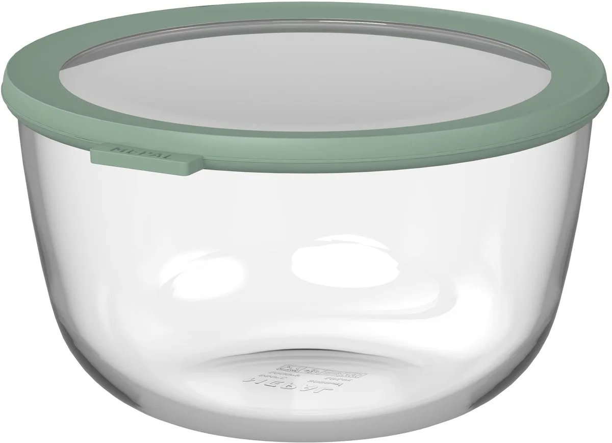 Glazen vershouddoos rond Cirqula - 3000 ml - Glazen vershoudbakjes - Hittebestendig tot 550 °C. zonder deksel - Meal prep bakjes by Mepal in Nordic sage – product photo