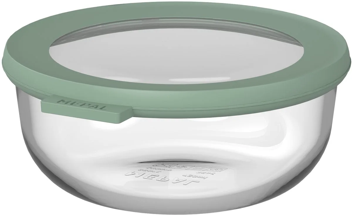 Glazen vershouddoos rond Cirqula - 750 ml - Glazen vershoudbakjes - Hittebestendig tot 550 °C. zonder deksel - Meal prep bakjes by Mepal in Nordic sage – product photo