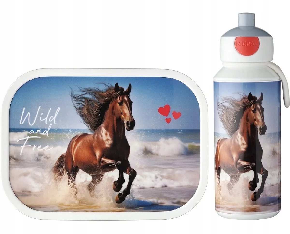 Lunchbox & Bidon Wild Horse Set - BPA-vrij, 750ml + 400ml van Mepal in Blauw, Meerkleurig – productfoto