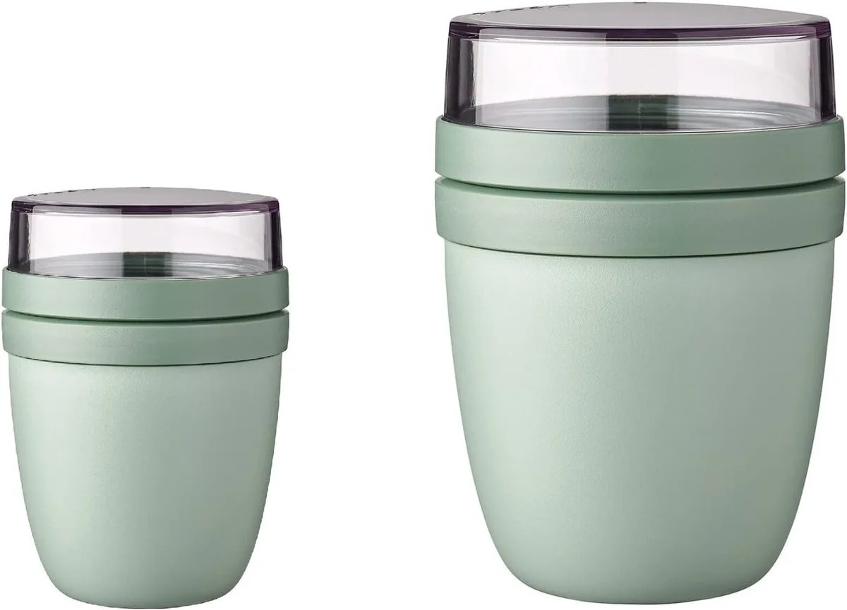 Lunchpot Ellipse Nordic Sage klein/groot praktische mueslibeker, yoghurtbeker, beker voor onderweg. Geschikt voor vriezer, magnetron en vaatwasser van Mepal in Groen – productfoto
