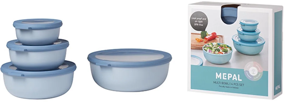 Multikom Cirqula vershouddoos set - 350 + 750 + 1250 + 2250 ml - Rond de Mepal en Nordic blue – photo produit