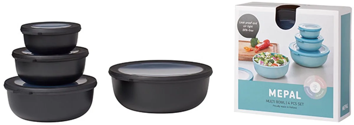 Multikom Cirqula vershouddoos set - 350 + 750 + 1250 + 2250 ml - Rond van Mepal in Nordic black – productfoto