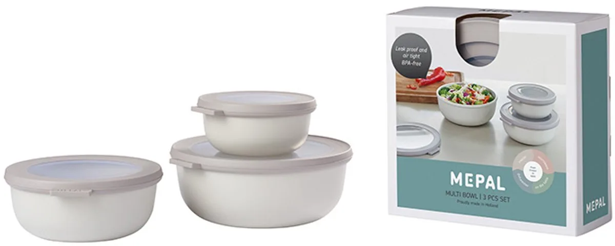 Multikom Cirqula vershouddoos set - 350 + 750 + 1250 ml - Rond de Mepal en Nordic white – photo produit
