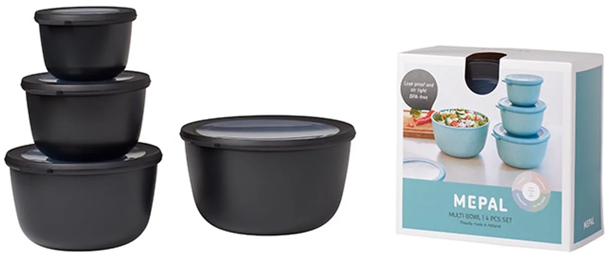 Multikom Cirqula vershouddoos set - 500 + 1000 + 2000 + 3000 ml - Rond de Mepal en Nordic black – photo produit