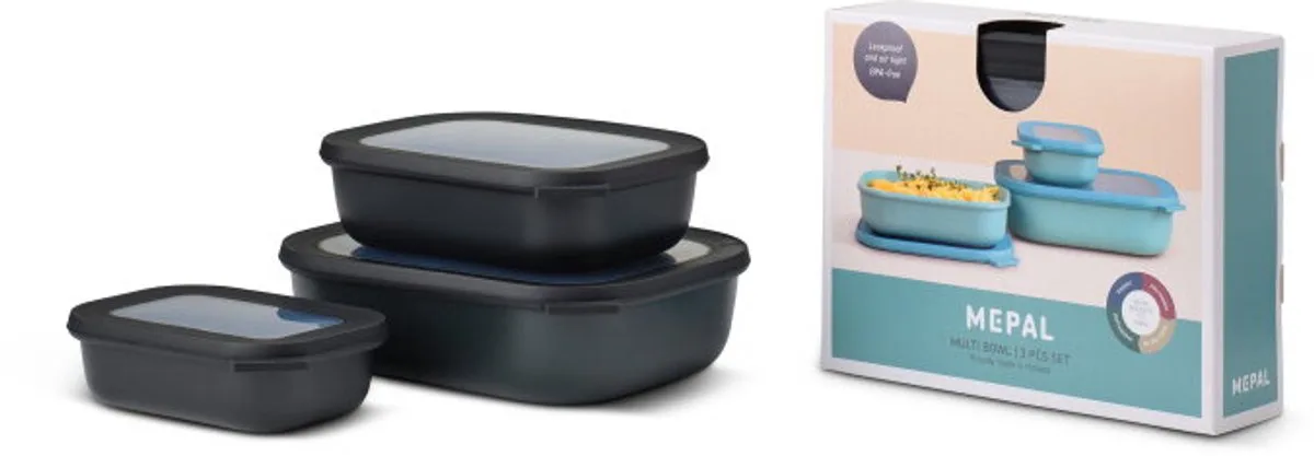 Multikom Cirqula vershouddoos set - 500 + 1000 + 2000 ml - Rechthoekig van Mepal in Nordic black – productfoto