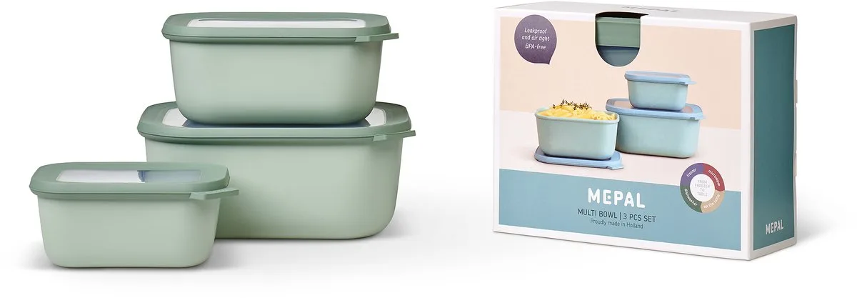 Multikom Cirqula vershouddoos set - 750 + 1500 + 3000 ml - Rechthoekig - Nordig sage van Mepal in Nordic sage – productfoto