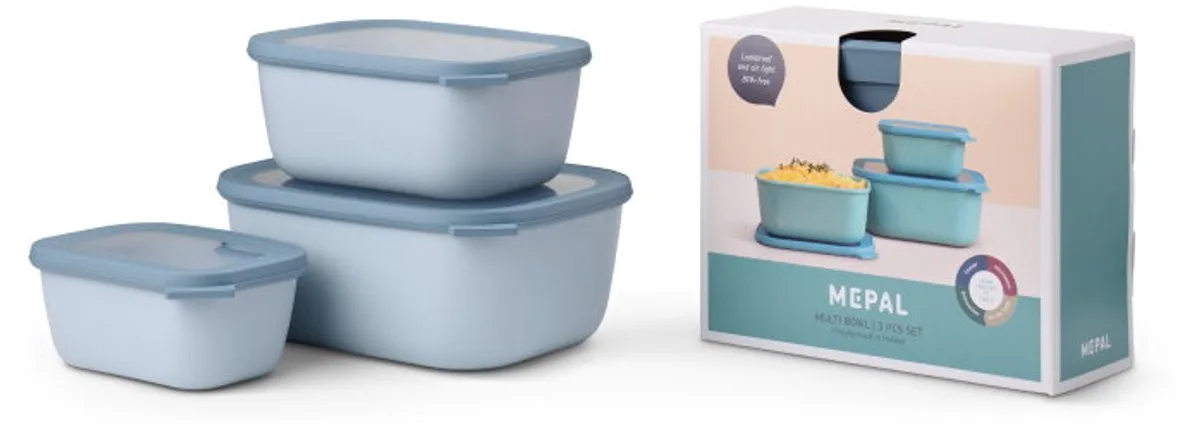 Multikom Cirqula vershouddoos set - 750 + 1500 + 3000 ml - Rechthoekig fra Mepal i Nordic blue – produktbillede