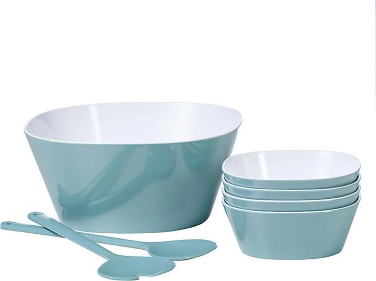 salade Conix 6-delig – saladeschalen met saladebestek - serveerschalen van Mepal in Nordic green – productfoto