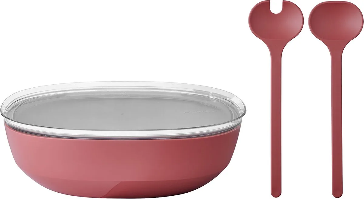 Servierschale mit Deckel & Salatbesteck Silueta 4000 ml von Mepal in Roze-rood – Produktfoto