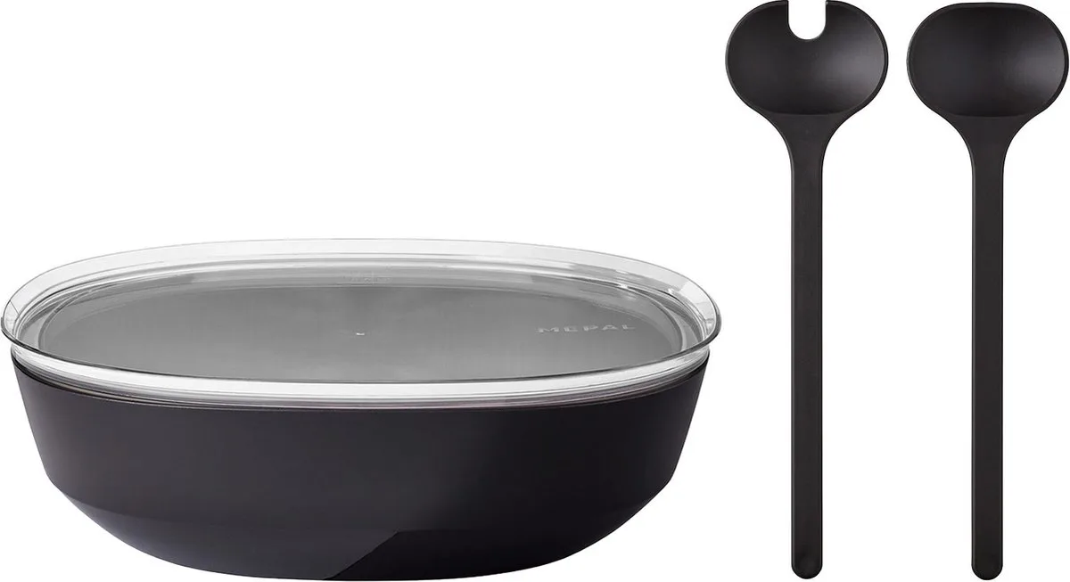 Servierschale mit Deckel & Salatbesteck Silueta 4000 ml de Mepal en Zwart-gekleurd – photo produit