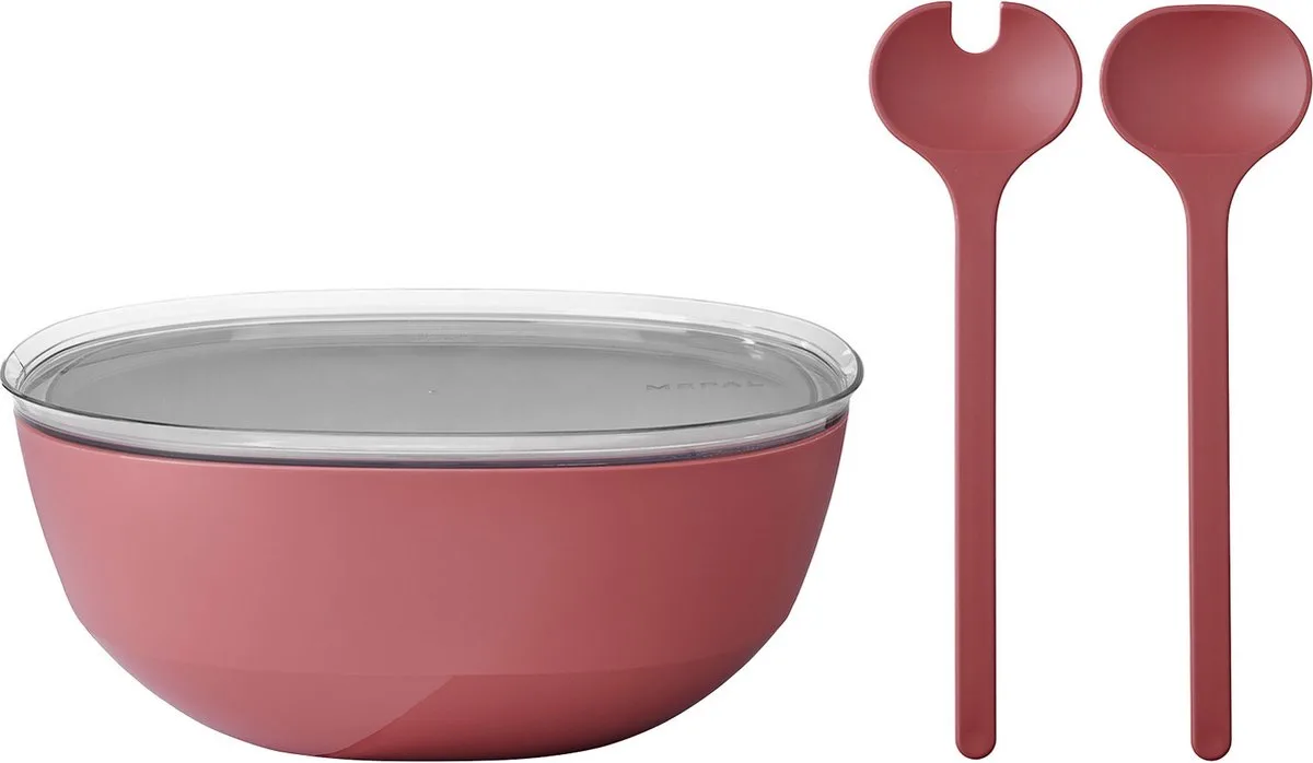 Servierschale mit Deckel & Salatbesteck Silueta 5000 ml by Mepal in Roze-rood – product photo