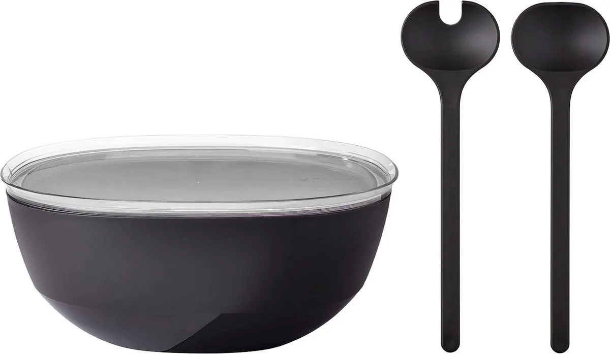 Servierschale mit Deckel & Salatbesteck Silueta 5000 ml fra Mepal i Zwart-gekleurd – produktbillede