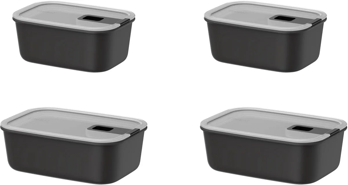 Vershouddoos 4 delig EasyClip - 2x 700 ml. 2x 1000 ml - Vershoudbakjes met schuifsluiting - Geschikt voor magnetron. stoomoven. koelkast en vriezer van Mepal in Nordic black – productfoto
