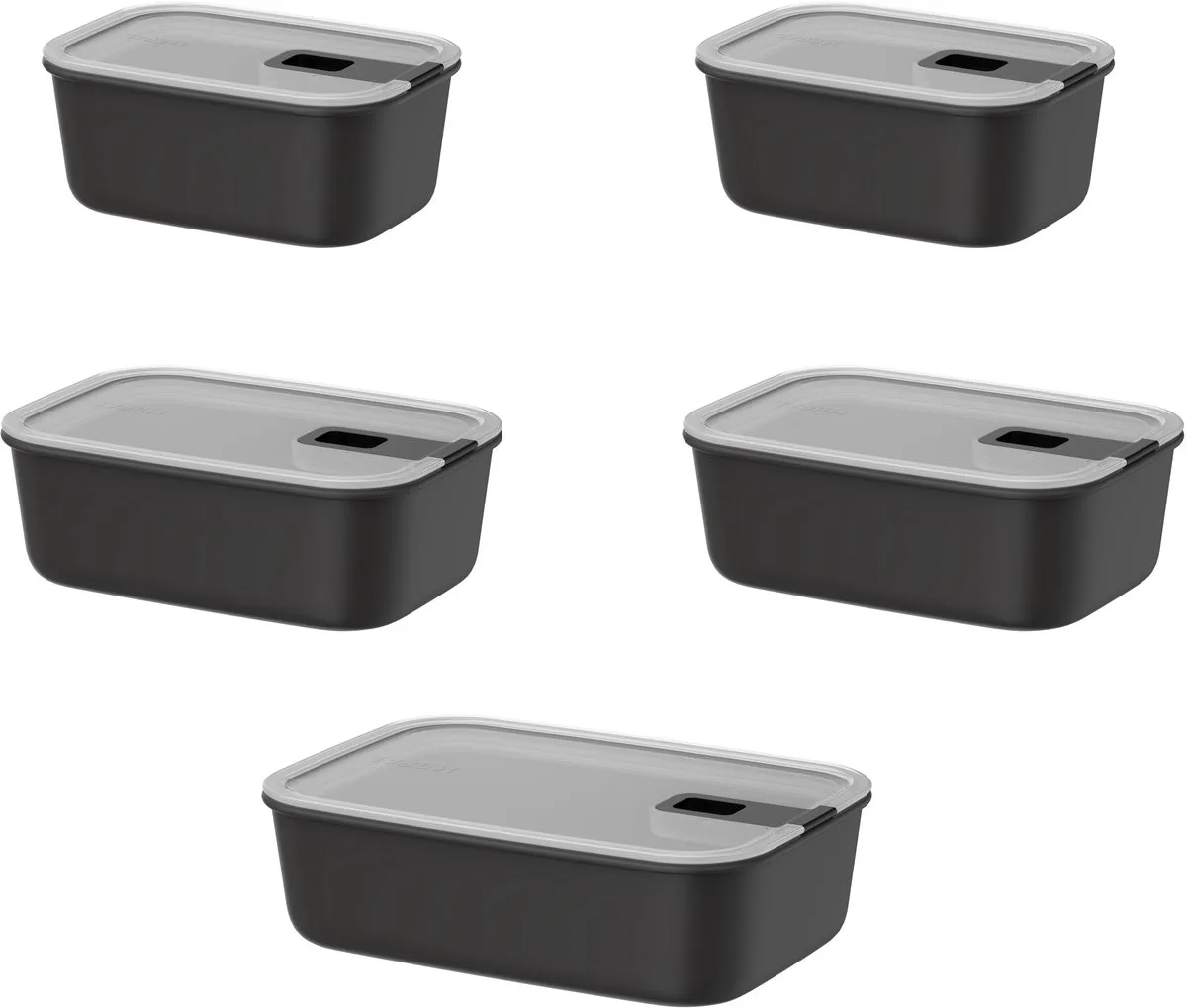 Vershouddoos 5 delig EasyClip - 2x 700 ml. 2x 1000 ml. 1500 ml - Vershoudbakjes met schuifsluiting - Geschikt voor magnetron. stoomoven. koelkast en vriezer de Mepal en Nordic black – photo produit