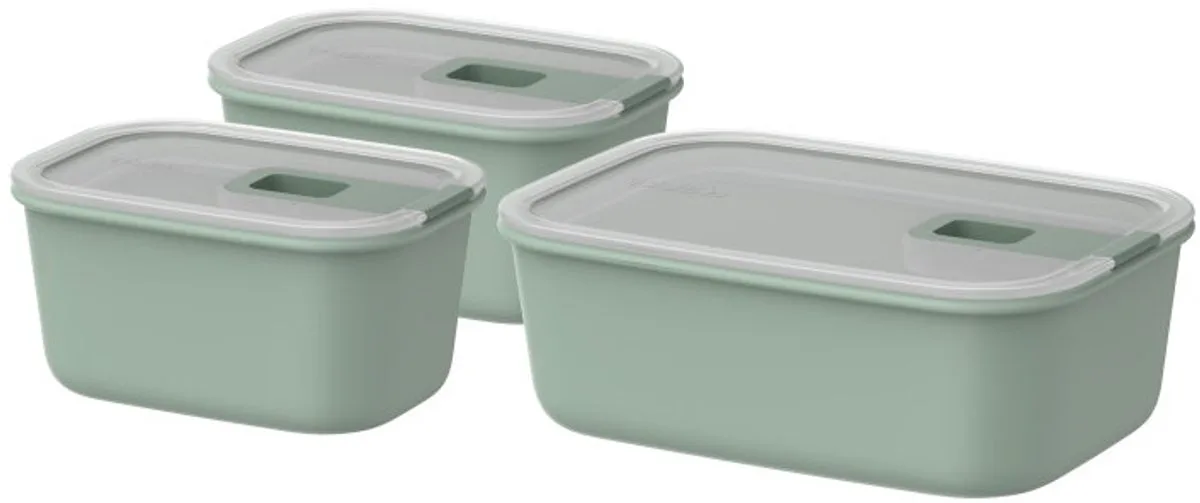 Vershouddoos set EasyClip - 2x 450 + 1000 ml - Vershoudbakjes met schuifsluiting - Geschikt voor magnetron. stoomoven. koelkast en vriezer van Mepal in Nordic sage – productfoto