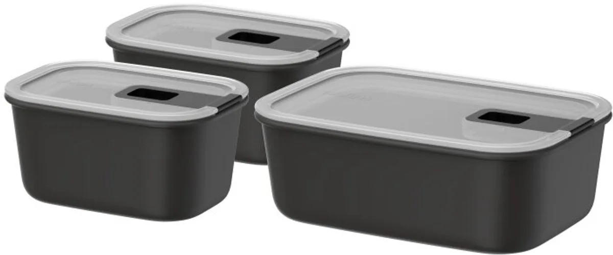 Vershouddoos set EasyClip - 2x 450 + 1000 ml - Vershoudbakjes met schuifsluiting - Geschikt voor magnetron. stoomoven. koelkast en vriezer van Mepal in Nordic black – productfoto