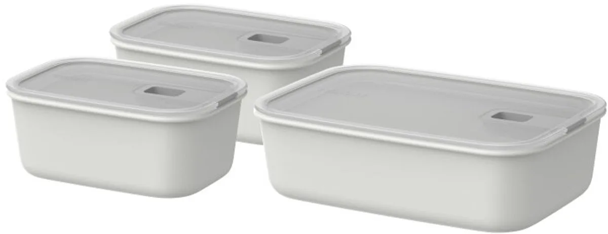 Vershouddoos set EasyClip - 2x 700 + 1500 ml - Vershoudbakjes met schuifsluiting - Geschikt voor magnetron. stoomoven. koelkast en vriezer von Mepal in Nordic white – Produktfoto