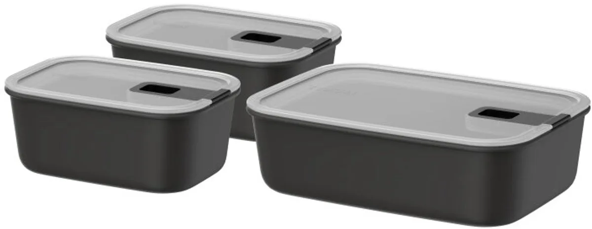 Vershouddoos set EasyClip - 2x 700 + 1500 ml - Vershoudbakjes met schuifsluiting - Geschikt voor magnetron. stoomoven. koelkast en vriezer van Mepal in Nordic black – productfoto