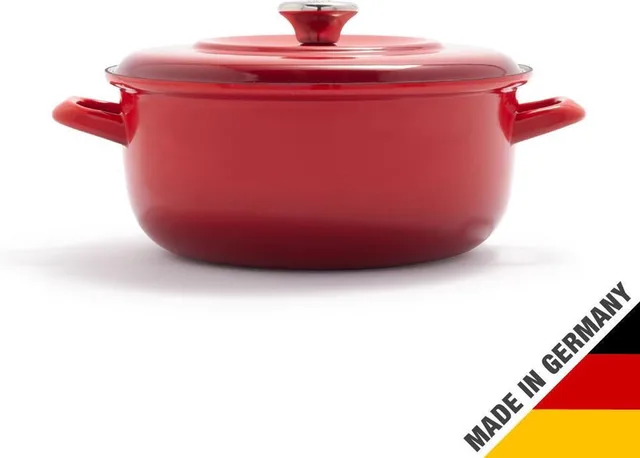 Braadpan 26 cm - 5L - Zonder PFAS-vrije antikleeflaag - Braadpan inductie - Ovenbestendig tot 315°C - Geëmailleerd gietijzer - Handgemaakt - Met deksel - Lava