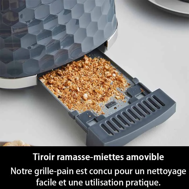 Hive broodrooster voor 2 sneetjes, instelbare bruiningsgraad, uitneembare kruimellade, annuleren, ontdooien, opwarmen, anti-vastloopfunctie, glansafwerking, 850 W, grijs van Morphy Richards – productfoto