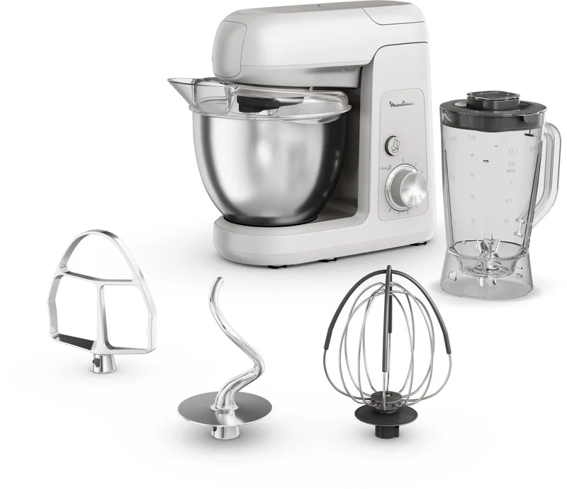 Bake Partner QA521B25 – Keukenrobot – Blender inclusief – Grote kom 4,6 L – 8 snelheden + Pulsfunctie – 1100 W krachtige motor – Multifunctionele keukenmixer by Moulinex in Roestvrijstaal – product photo