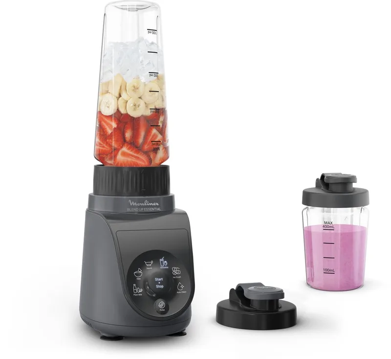 Blend Up Essential LM1EHBF0 – Mini Blender – Romige smoothies en sauzen – 800 W – 6 automatische programma’s – Tritan drinkflessen voor onderweg – Smoothie blender by Moulinex in Blue – product photo