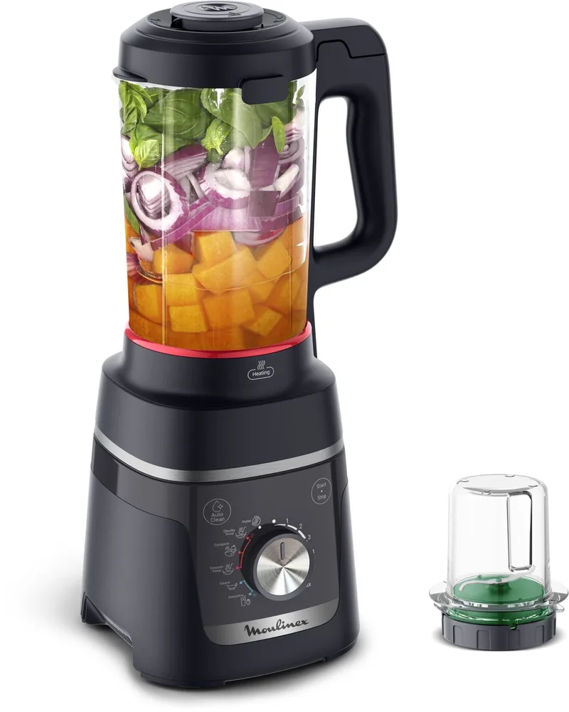 Blendforce Cook LM5768F0 – Verwarmende blender – Soepen en smoothies – 1000 W – 5 automatische programma’s – Grote inhoud 1,5 L – Soepmaker blender by Moulinex in Nacht Blauw – product photo