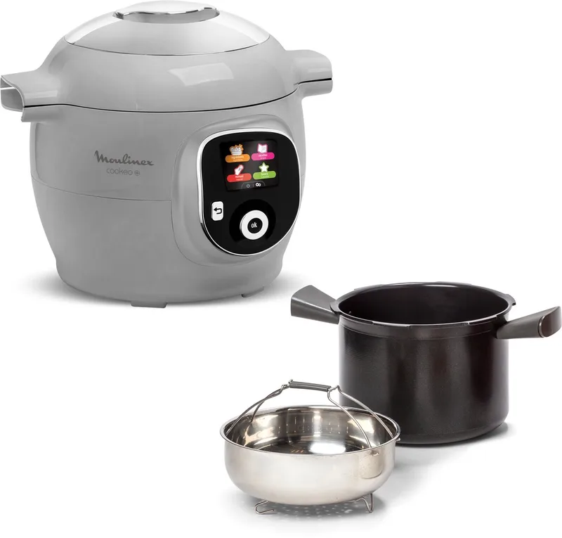 Cookeo+ CE854B10 Intelligente Hogedruk Multicooker 6 liter met 6 programma's, 80 recepten - Grijs de Moulinex en Bleu – photo produit