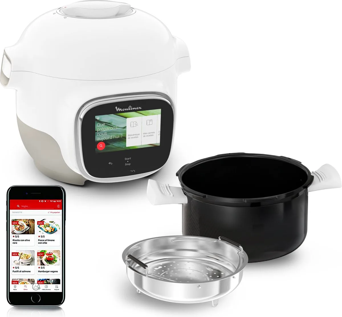 Cookeo Touch Mini 3L Smart connected multicooker CE922110 - 100 gratis bonnen van Moulinex in Wit – productfoto