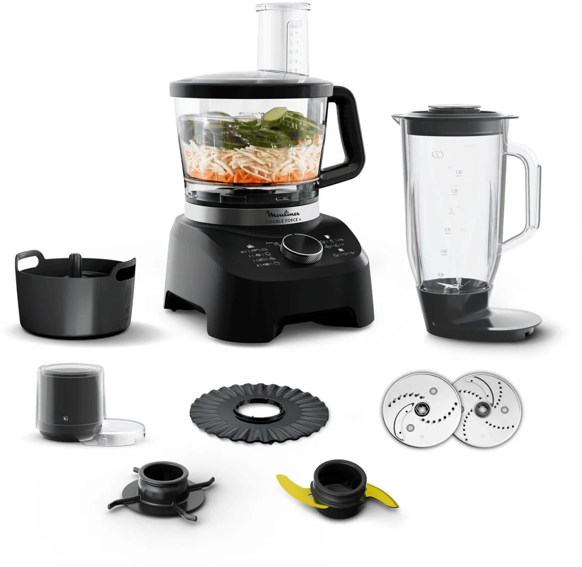 DoubleForce Foodprocessor, 1000 W, 28 Functies, Kom 3 L, Blender, FP8318F0 van Moulinex in Zwart – productfoto