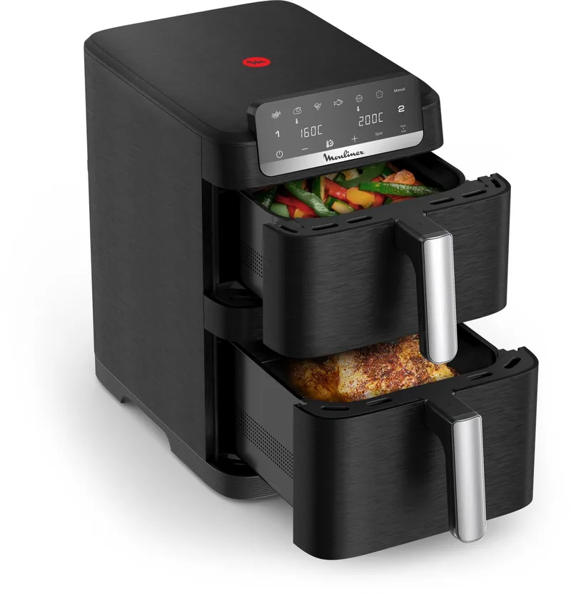 Easy Fry Crispy Stack EZ7528F0 – Dual airfryer 10L – EvenFry technologie – Sync modus – 7 programma’s – Compacte heteluchtfriteuse de Moulinex en Noir – photo produit