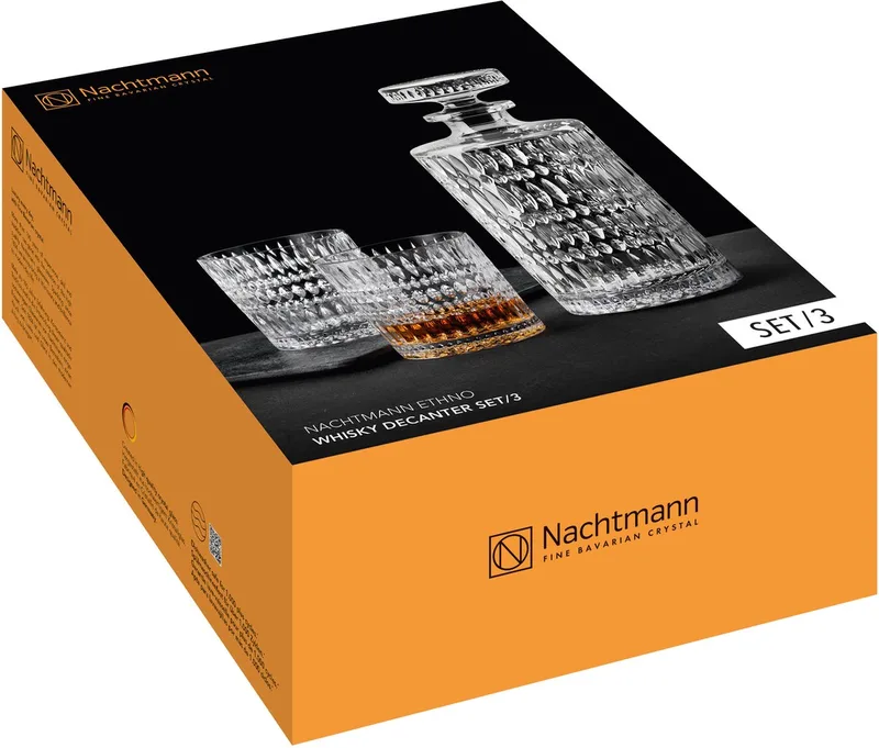 Ethno whiskykarafset, 3-delig, karaf, tumbler, drinkglas, kristalglas, 106157 by Nachtmann in Transparent – product photo