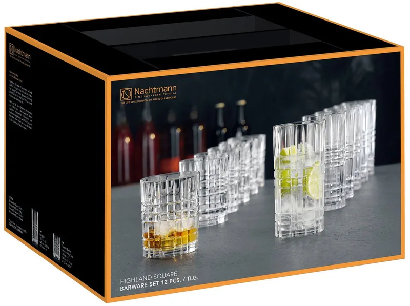 Square Whiskey- en Longdrinkglazen - Set 12-delig - Whiskey - Longdrink by Nachtmann in Transparent – product photo 5 of 5