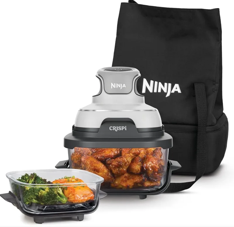 CRISPi 4-in-1 compact glazen kooksysteem - Airfryer, Roast, Recrisp, Keep Warm - Inclusief twee glazen schalen van 3.8L en 1.4L en bijpassende deksels - 2 Crisper-Plates - FN101EUGY by Ninja in Silver – product photo