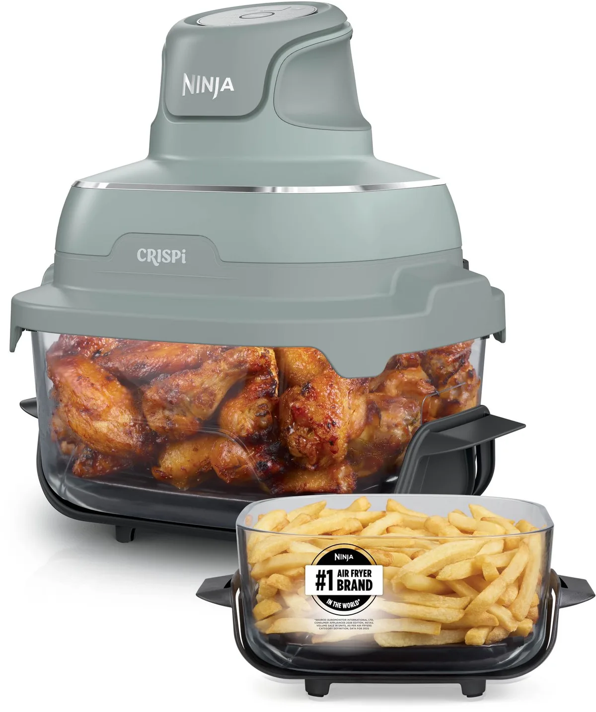 CRISPi 4-in-1 Glazen Airfryer, 3,8 l en 2,3 l, airfryen, braden, warmhouden en opnieuw krokant maken, compact ontwerp, 2 verwijderbare glazen schalen en deksels, 1700 W - FN201EUBL1 de Ninja en Vert – photo produit