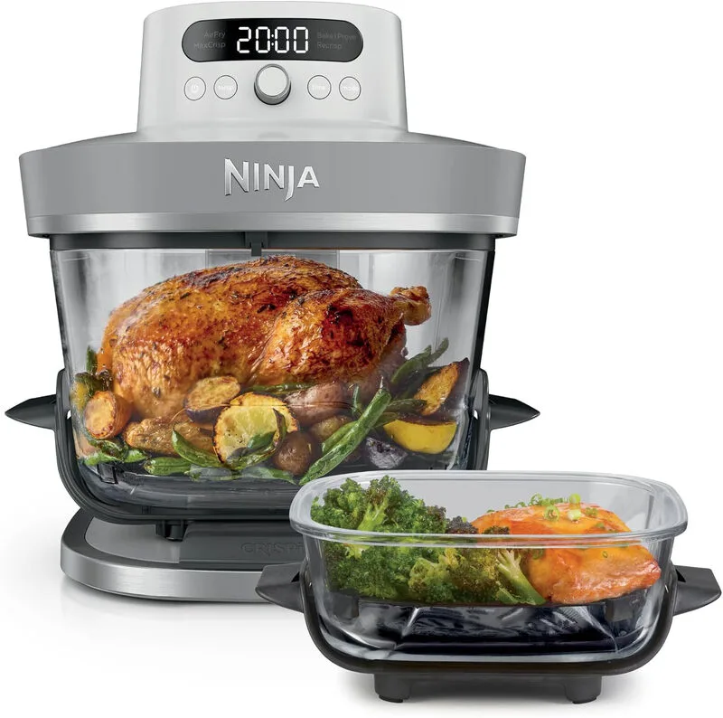 CRISPi PRO XL, glazen airfryer, 5 vooraf ingestelde kookstanden, inclusief 5,7 L en 2,3 L CleanCrisp glazen kommen met opbergdeksels, AS090EUWH wit de Ninja – photo produit