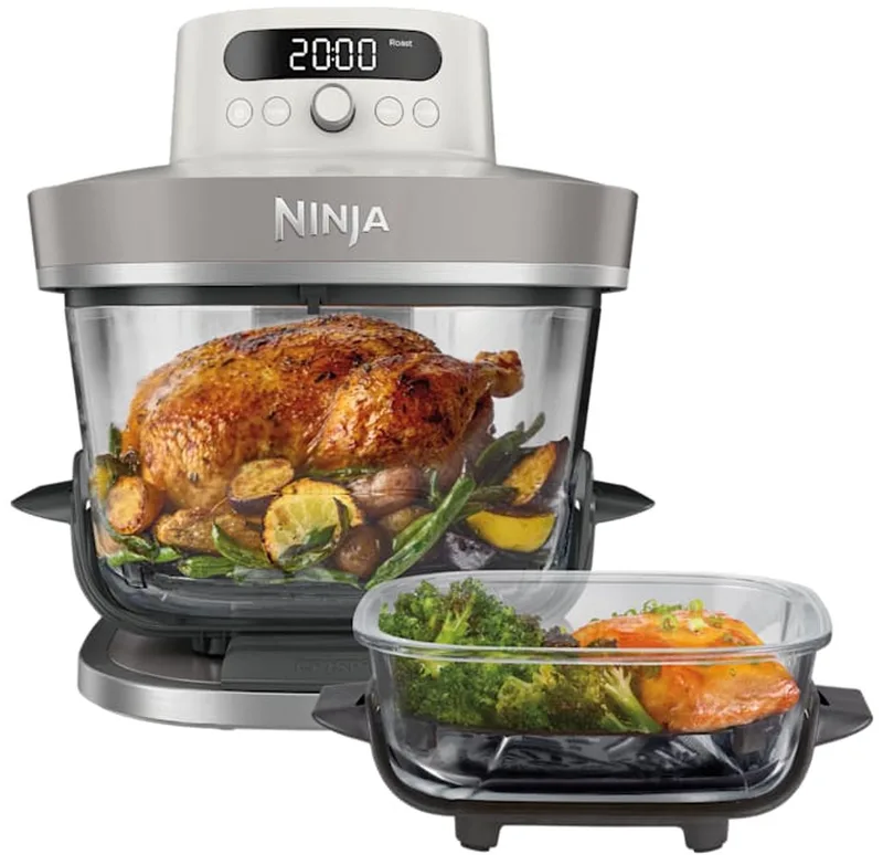 CRISPi PRO XL Glazen Airfryer met 7 kookfuncties - Airfryen, Bakken, Braden, Rijzen, Drogen. Max Crisp en Opnieuw krokant maken - 2.3 liter en 5.7 liter glazen schaal - PFAS vrij koken - AS101EUGY de Ninja en Stone – photo produit