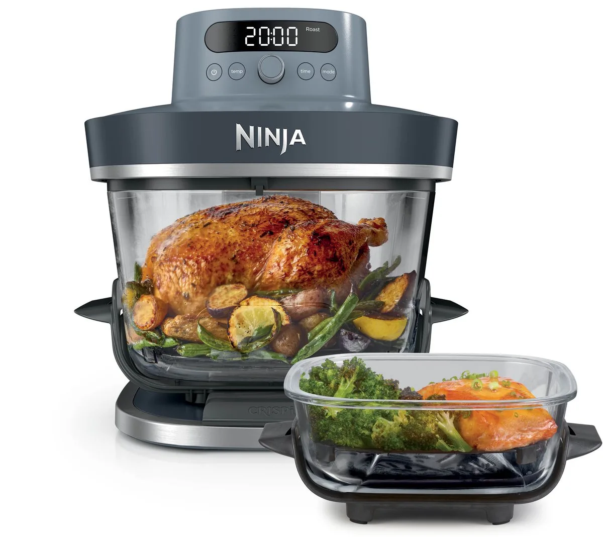 CRISPi PRO XL Glazen Airfryer met 7 kookfuncties - Airfryen, Bakken, Braden, Rijzen, Drogen. Max Crisp en Opnieuw krokant maken - 2.3 liter en 5.7 liter glazen schaal - PFAS vrij koken - Cyberspace - AS101EUCY de Ninja en Bleu foncé – photo produit